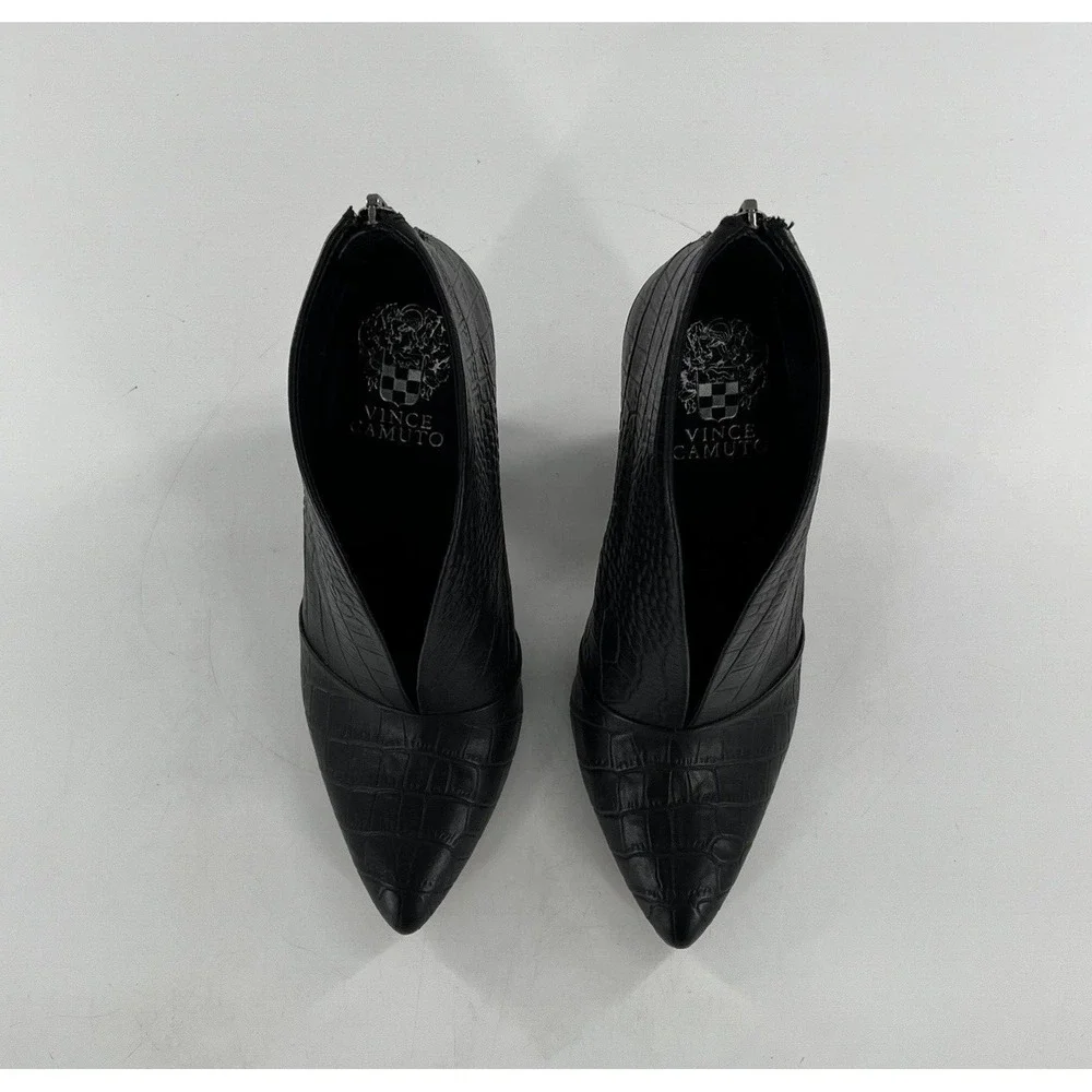 Vince Camuto Exotic Bootie‎ Womens 7.5M Black Chunky Croc Boot Steevera Back Zip
